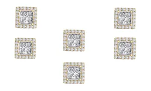 18k Yellow Gold Plated 6mm 1/2Ct Square Cut White Sapphire Set of Three Halo Stud Earrings