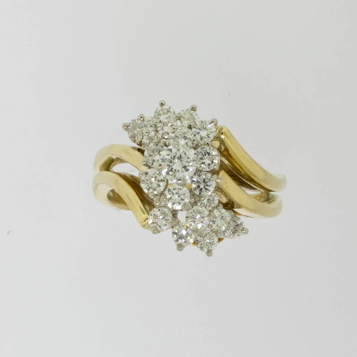 18K Yellow/White Gold Diamond Cluster Ring 1CTTW Size 6.75 Preowned Jewelry