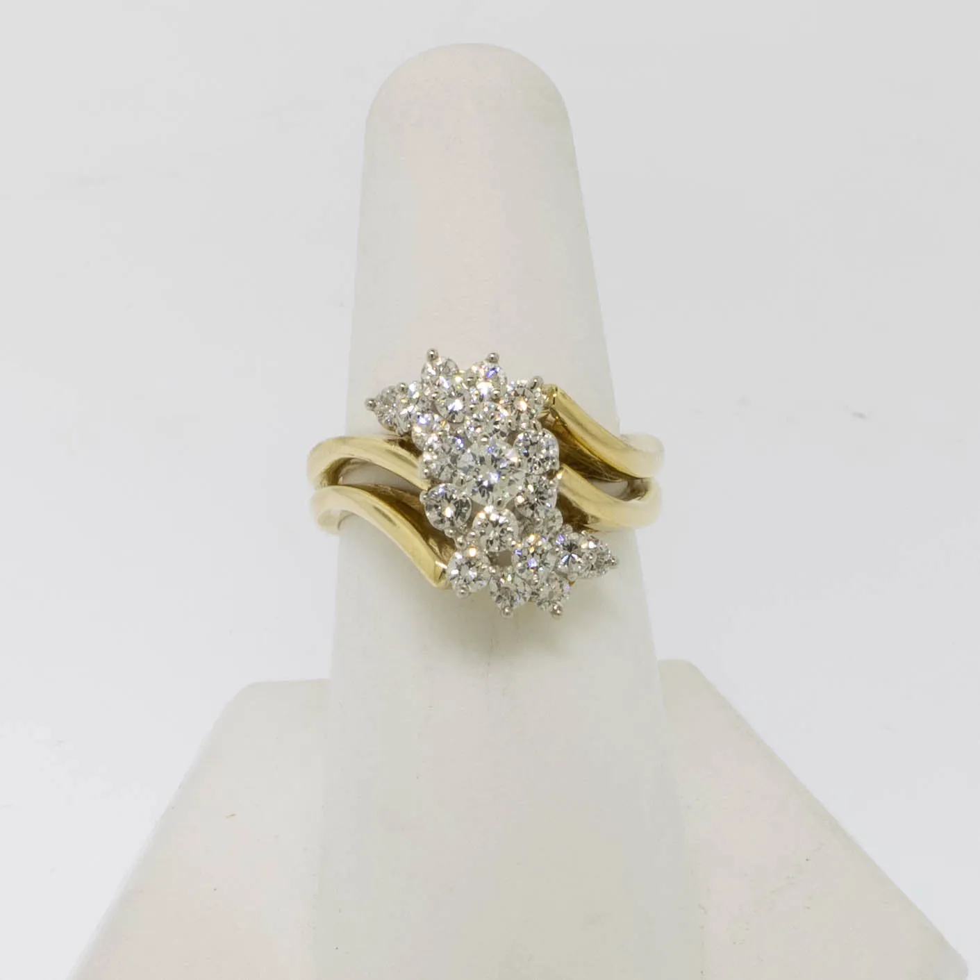 18K Yellow/White Gold Diamond Cluster Ring 1CTTW Size 6.75 Preowned Jewelry