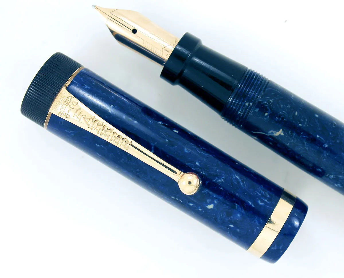 1927 PARKER DUOFOLD SENIOR BLUE LAPIS FOUNTAIN PEN IN RESTORED CONDITION WITH CRISP IMPRINT