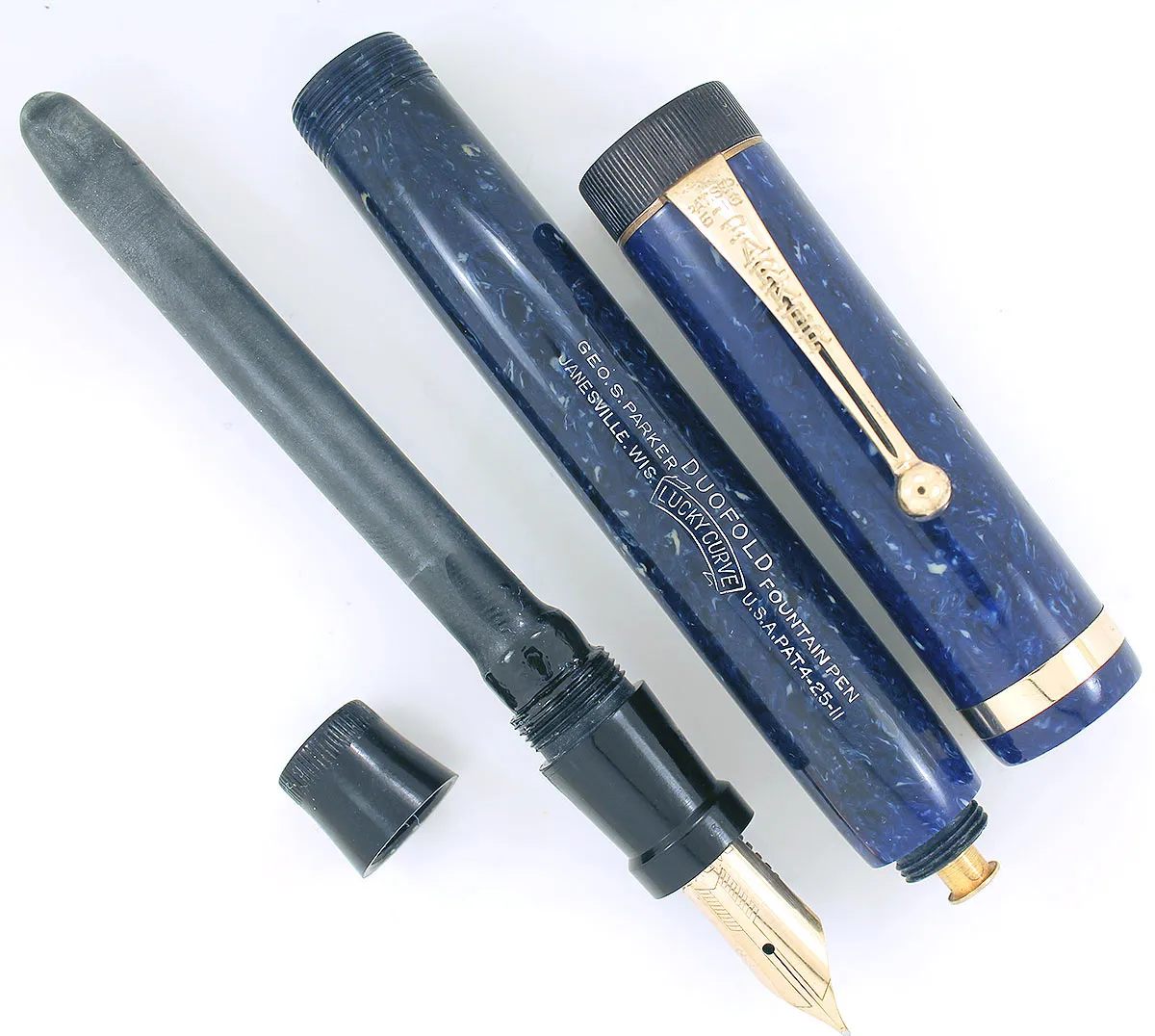 1927 PARKER DUOFOLD SENIOR BLUE LAPIS FOUNTAIN PEN IN RESTORED CONDITION WITH CRISP IMPRINT