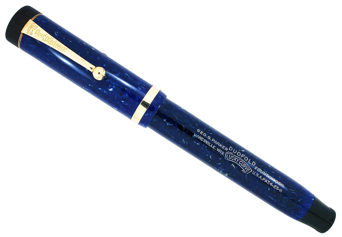 1927 PARKER DUOFOLD SENIOR BLUE LAPIS FOUNTAIN PEN IN RESTORED CONDITION WITH CRISP IMPRINT