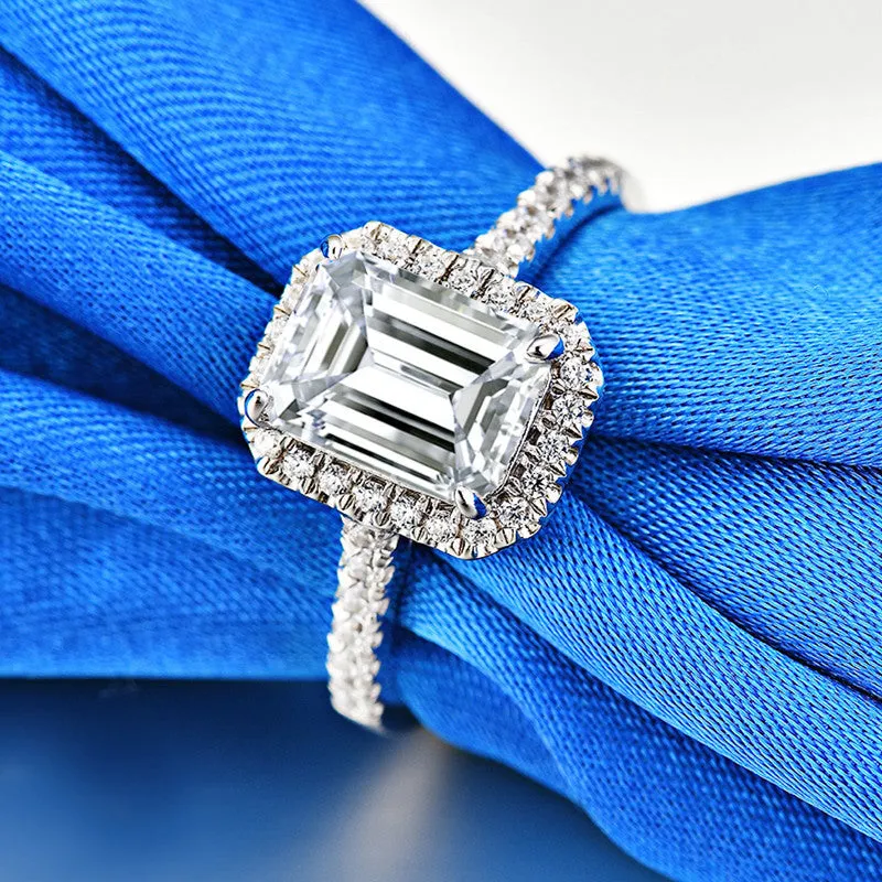 2 Carats Emerald Cut Moissanite Diamond Ring