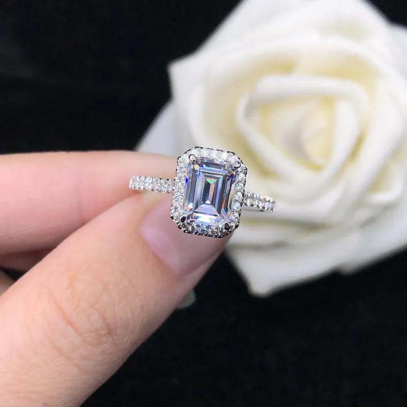 2 Carats Emerald Cut Moissanite Diamond Ring