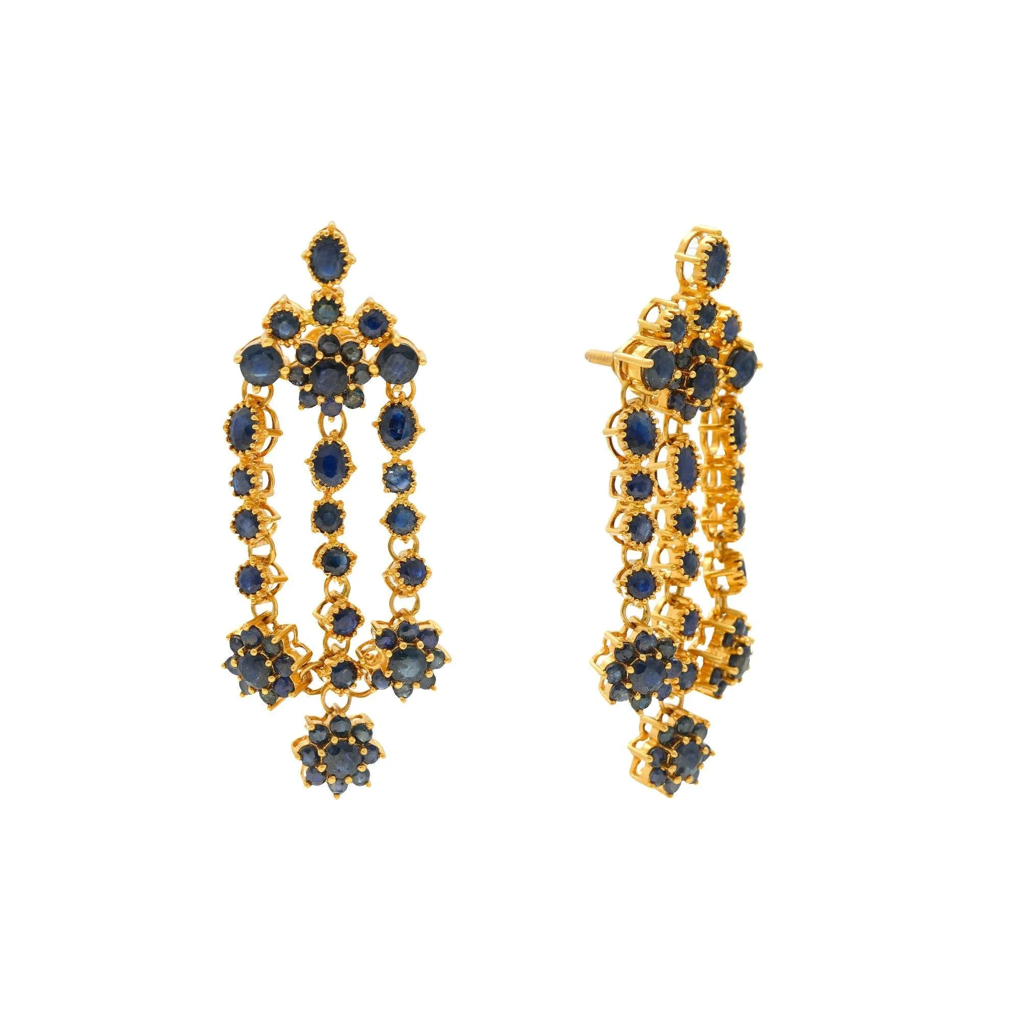 22K Yellow Gold Sapphire Rain Earrings