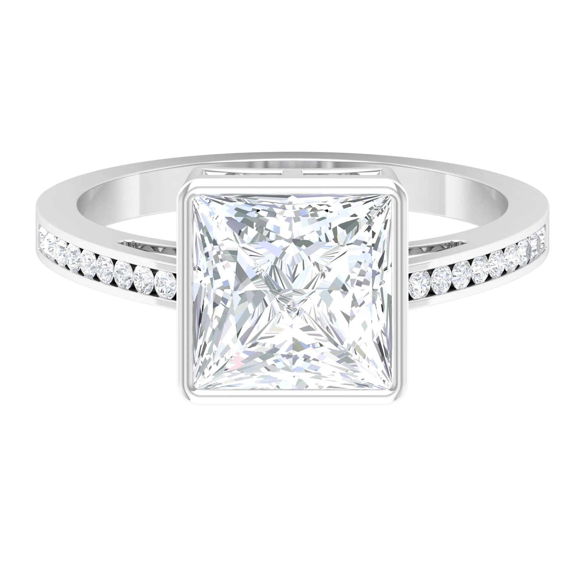 3 CT Bezel Set Solitaire Moissanite Ring with Channel Set Side Stones