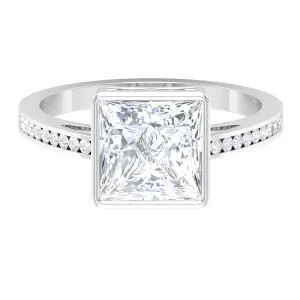 3 CT Bezel Set Solitaire Moissanite Ring with Channel Set Side Stones