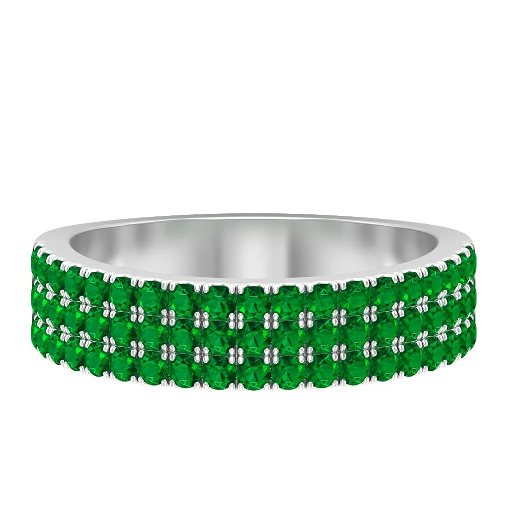 3/4 CT Pave Set Emerald Wide Eternity Band Ring