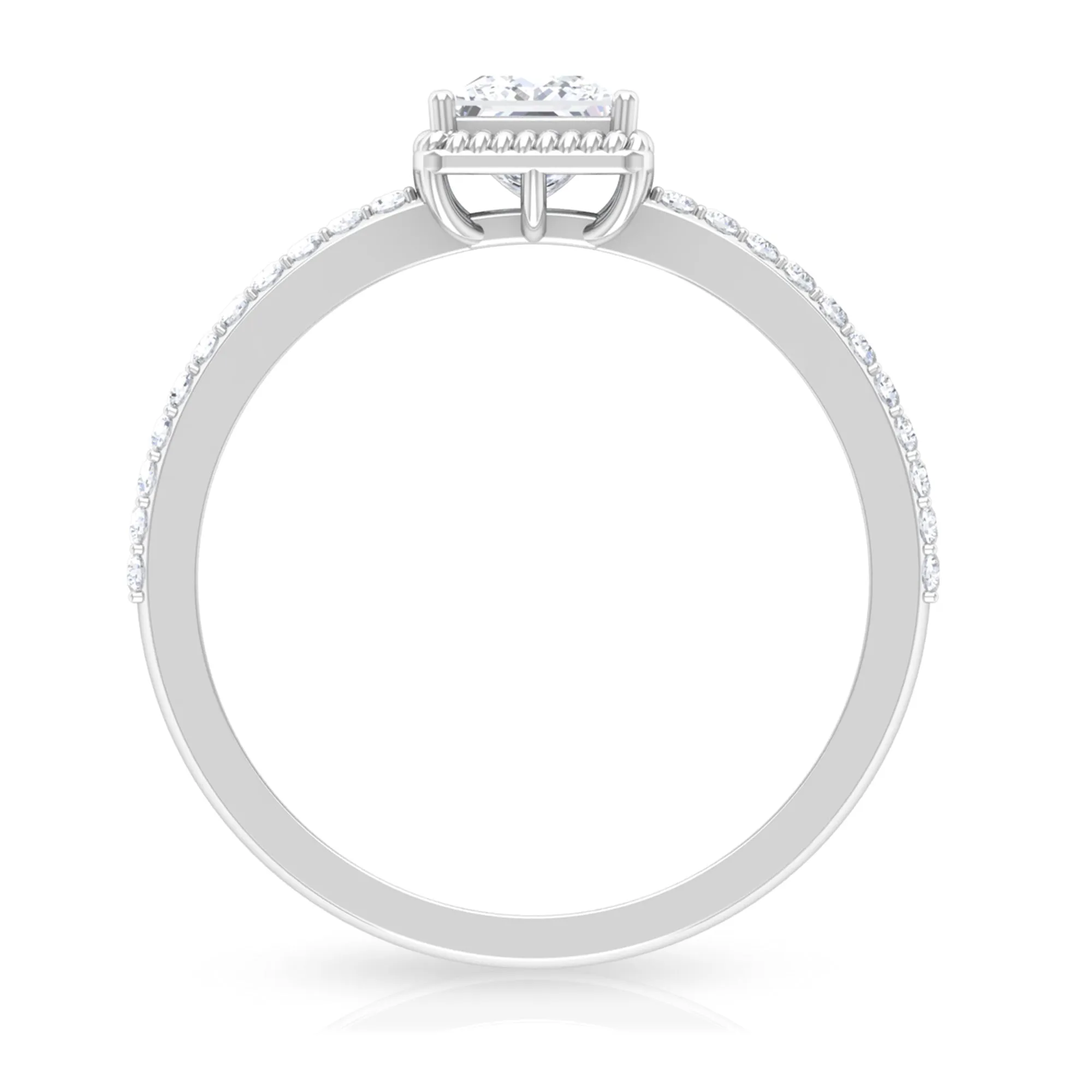 3/4 CT Princess Cut Zircon Solitaire Ring with Side Stones