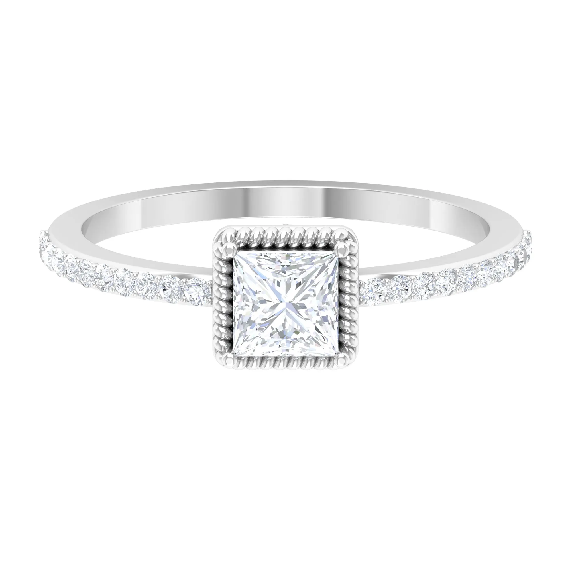 3/4 CT Princess Cut Zircon Solitaire Ring with Side Stones