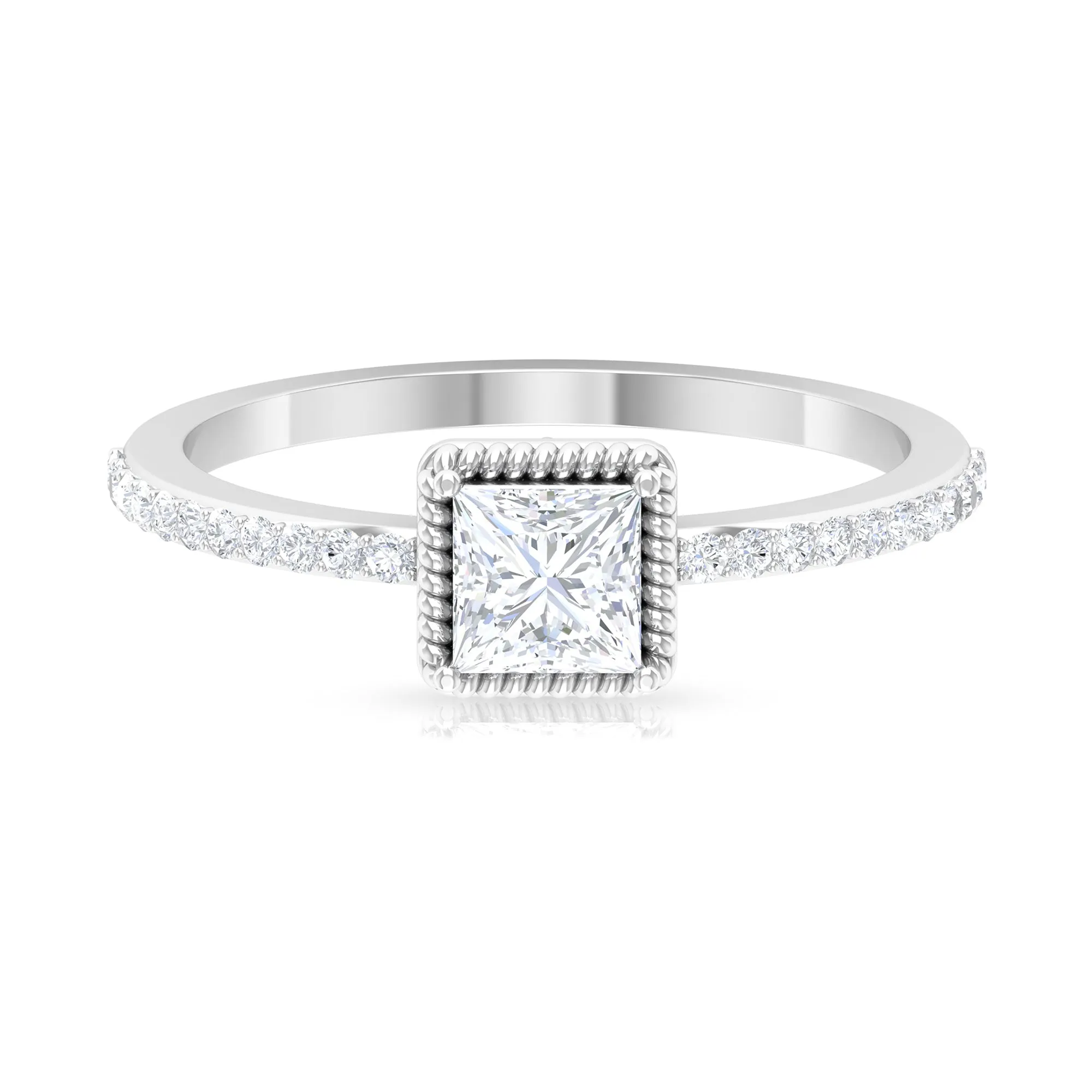 3/4 CT Princess Cut Zircon Solitaire Ring with Side Stones