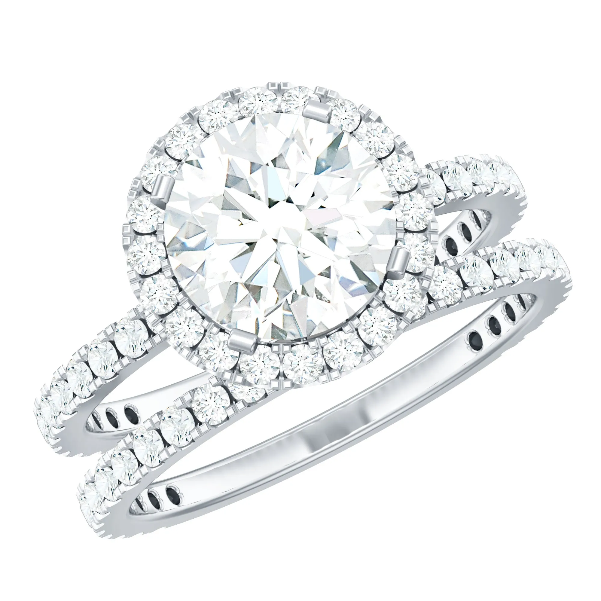 4 CT Elegant Moissanite Floating Halo Wedding Ring Set