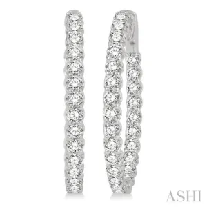 4 ctw Round Cut Diamond In-Out Oval Shape Hoop Earrings in 14K White Gold