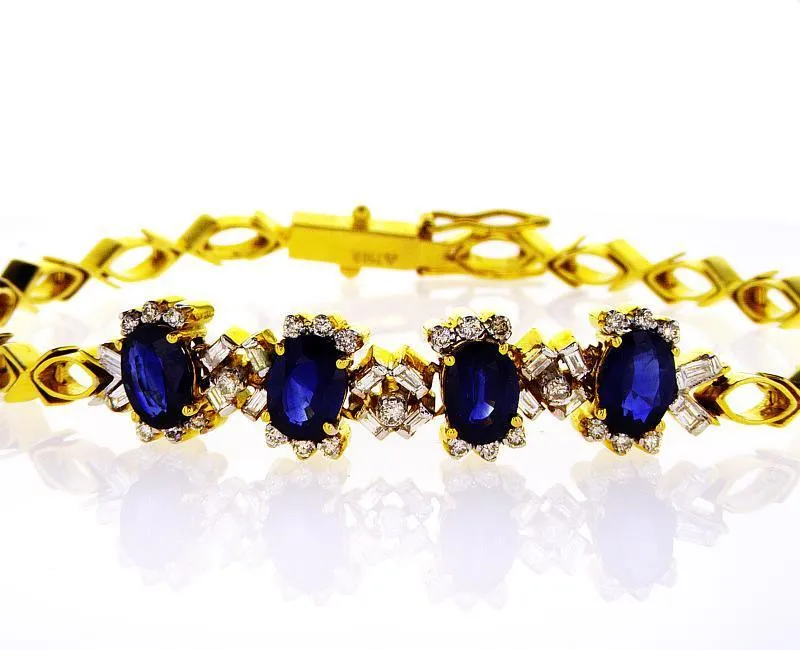 4 TCW Tennis Bracelet Natural Blue Sapphires and Diamond 18K Yellow Gold Classic