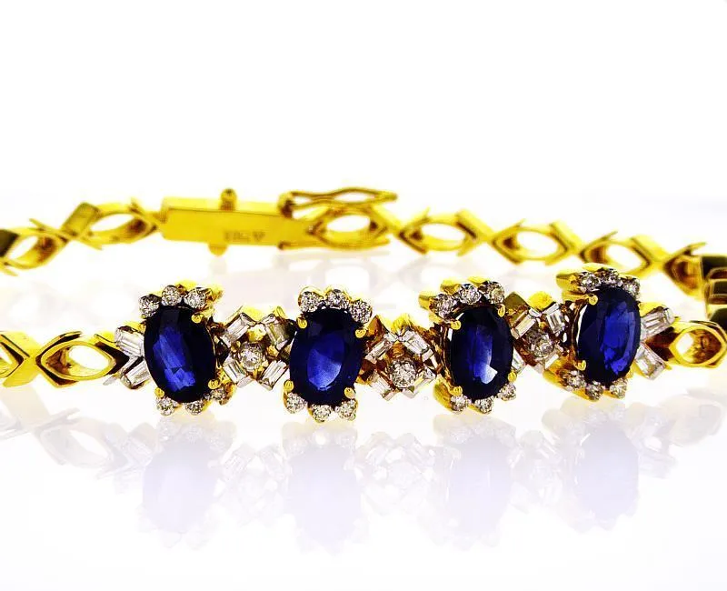 4 TCW Tennis Bracelet Natural Blue Sapphires and Diamond 18K Yellow Gold Classic