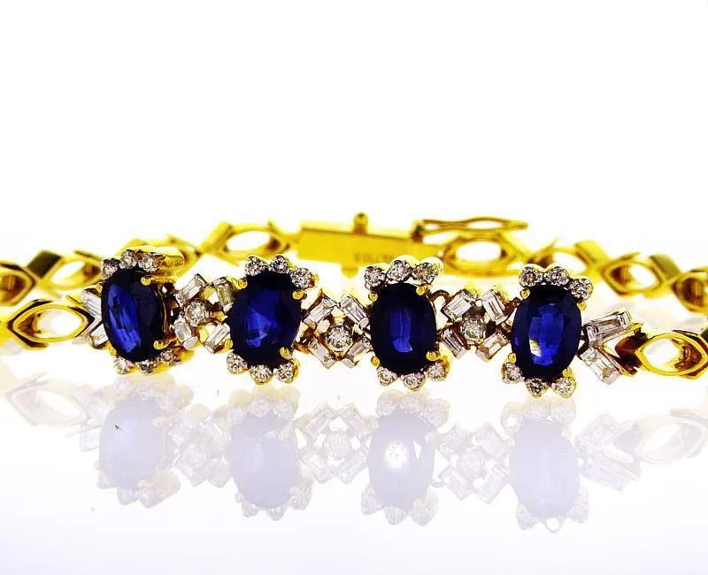 4 TCW Tennis Bracelet Natural Blue Sapphires and Diamond 18K Yellow Gold Classic