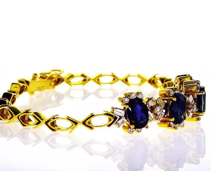 4 TCW Tennis Bracelet Natural Blue Sapphires and Diamond 18K Yellow Gold Classic