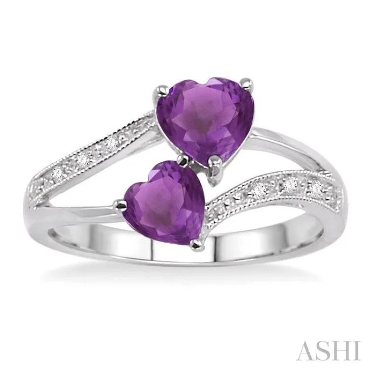 5&6 mm Heart Shape Amethyst and 1/50 Ctw Single Cut Diamond Ring in Sterling Silver