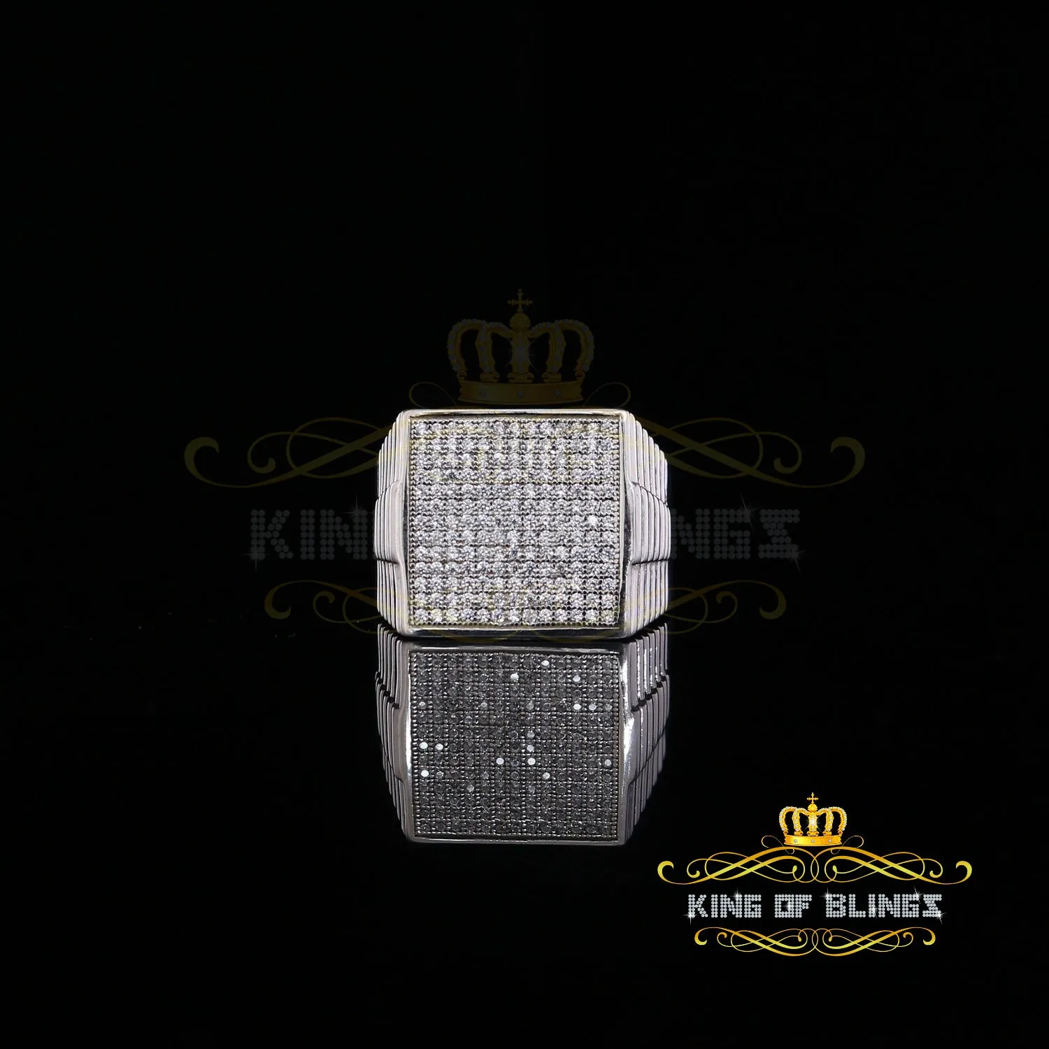 925 Silver White 1.70ct Cubic Zirconia Wide Square Cocktail Men's Ring Size 9.5