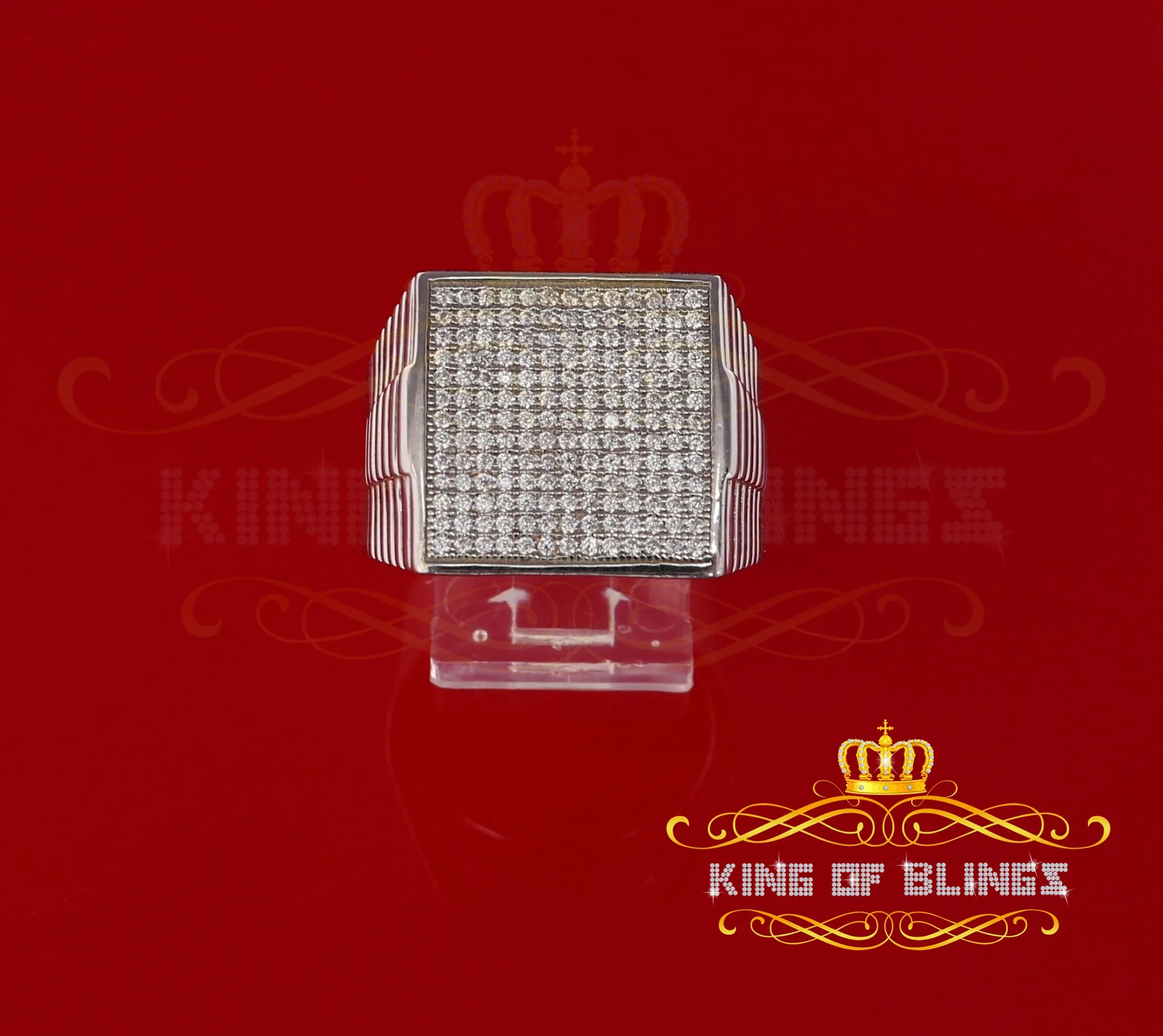 925 Silver White 1.70ct Cubic Zirconia Wide Square Cocktail Men's Ring Size 9.5