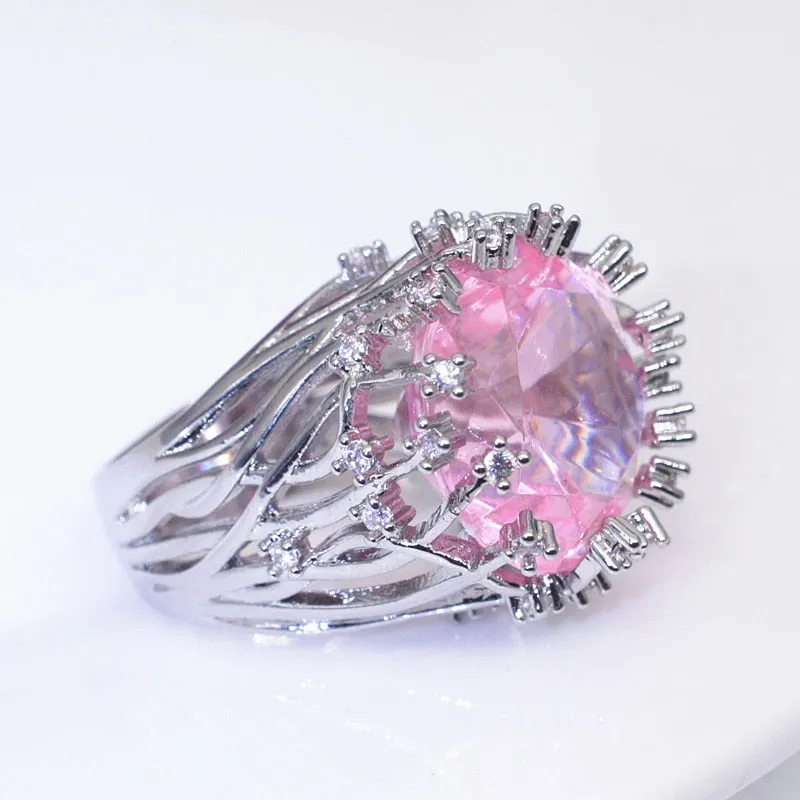 925 Sterling Pink Crystal Zircon Silver Ring