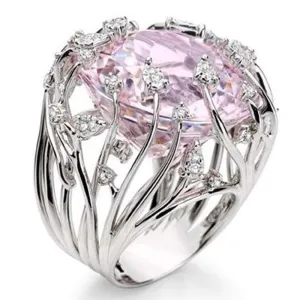 925 Sterling Pink Crystal Zircon Silver Ring