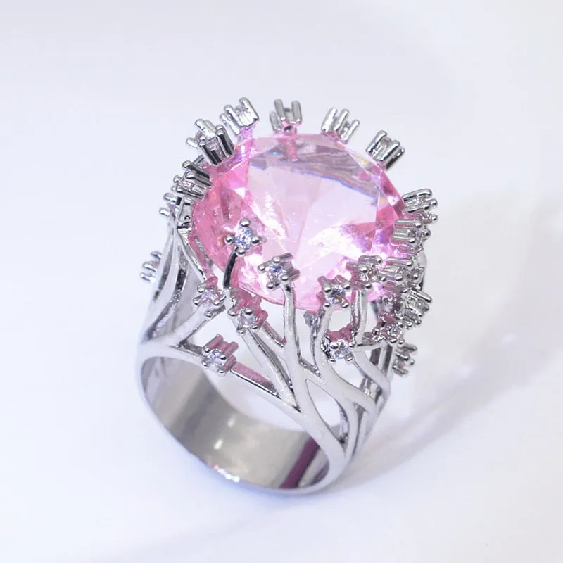 925 Sterling Pink Crystal Zircon Silver Ring