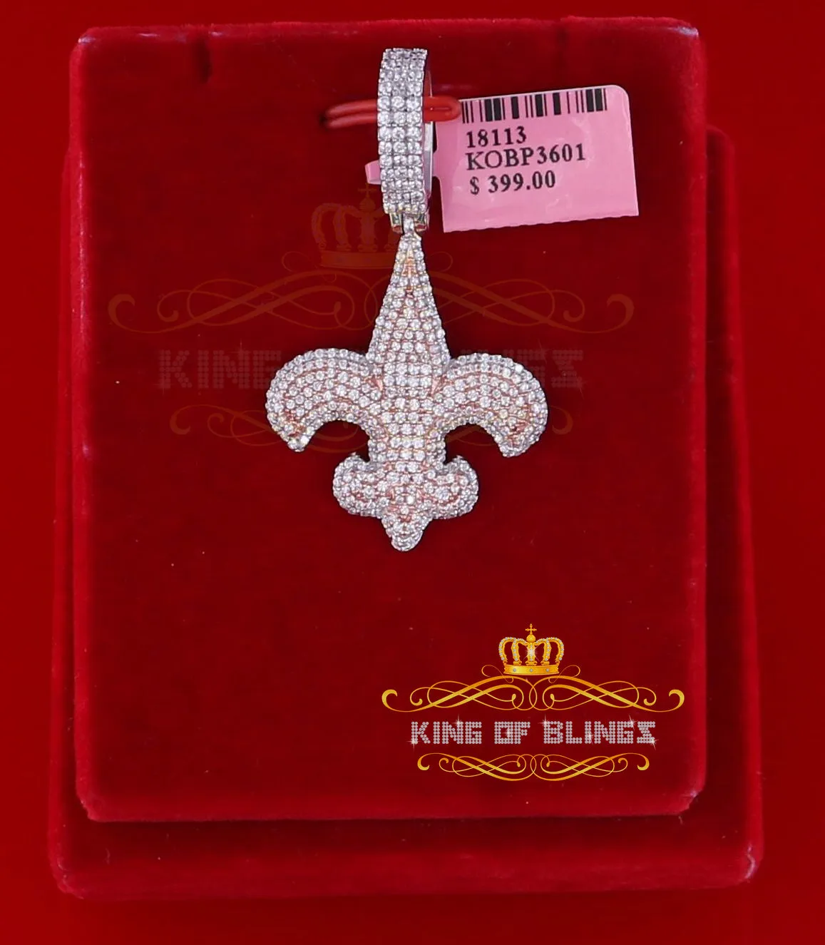 925 Sterling Rosy Silver Fleur de Lis White Pendant with 7.04ct Cubic Zirconia