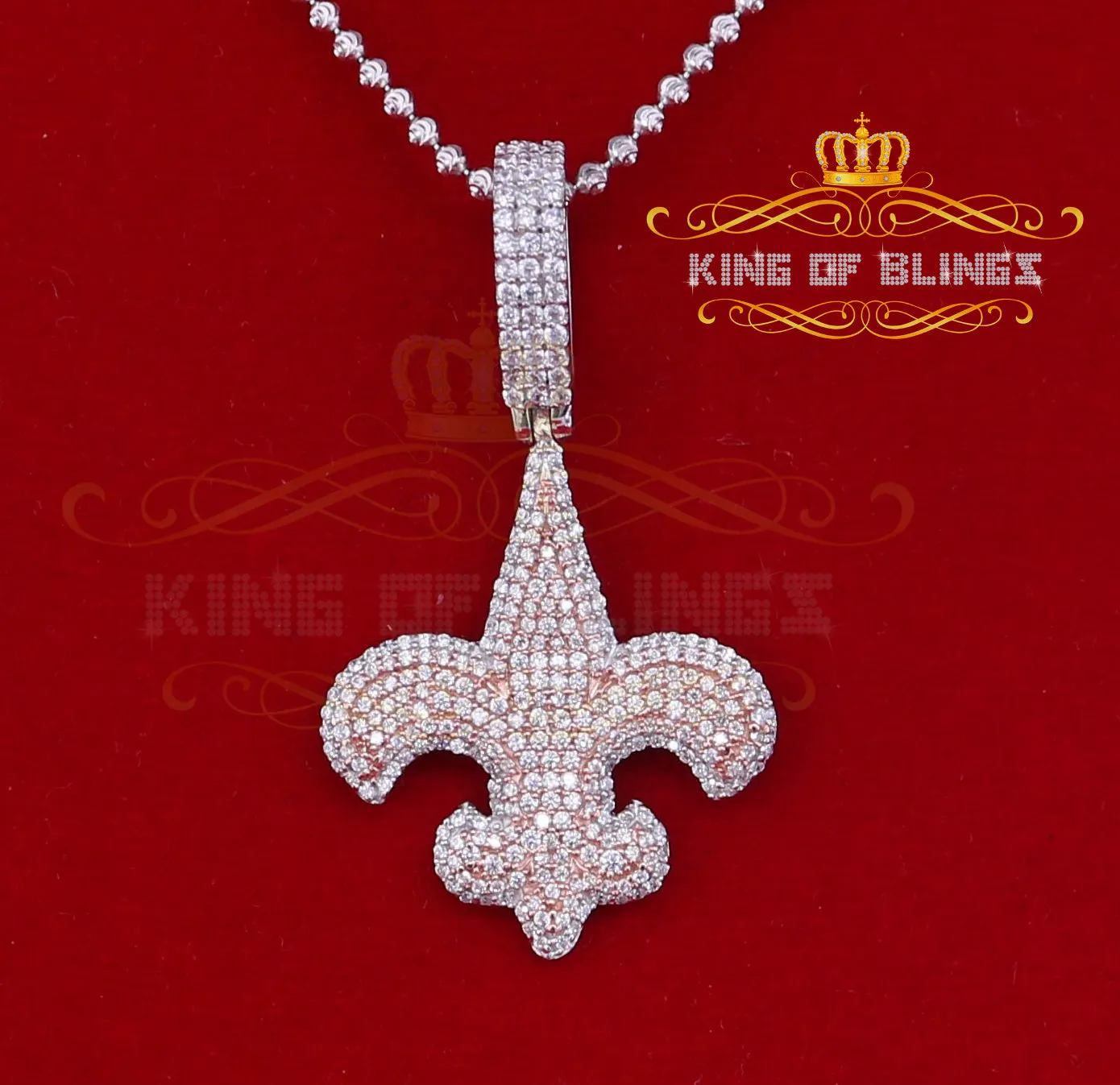 925 Sterling Rosy Silver Fleur de Lis White Pendant with 7.04ct Cubic Zirconia