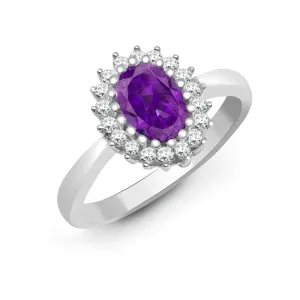 9ct White Gold Diamond And Amethyst Ring