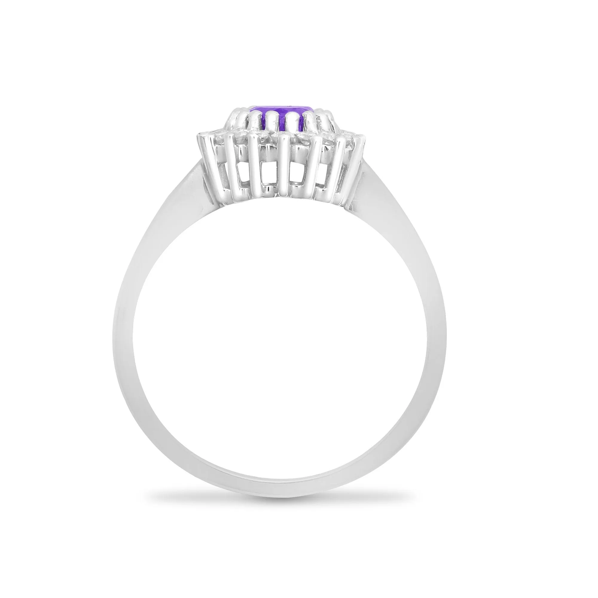 9ct White Gold Diamond And Amethyst Ring