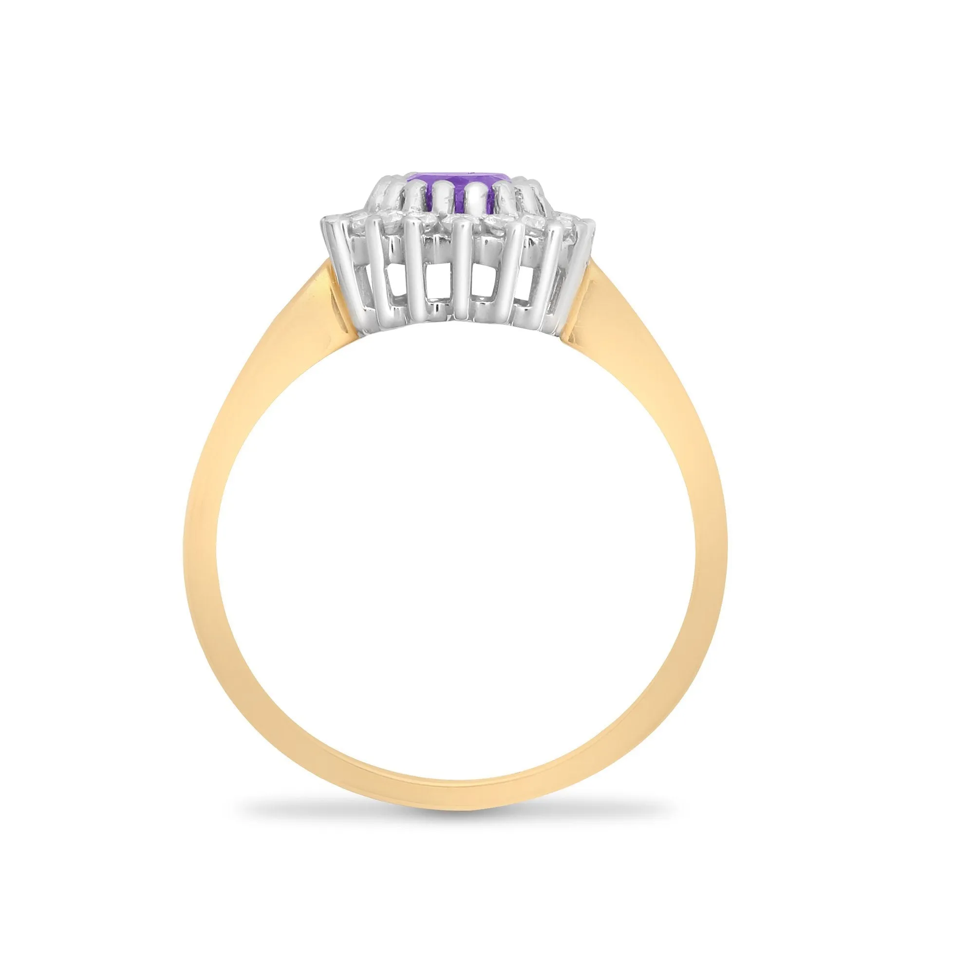 9ct Yellow Gold Diamond And Amethyst Ring