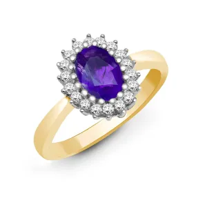 9ct Yellow Gold Diamond And Amethyst Ring