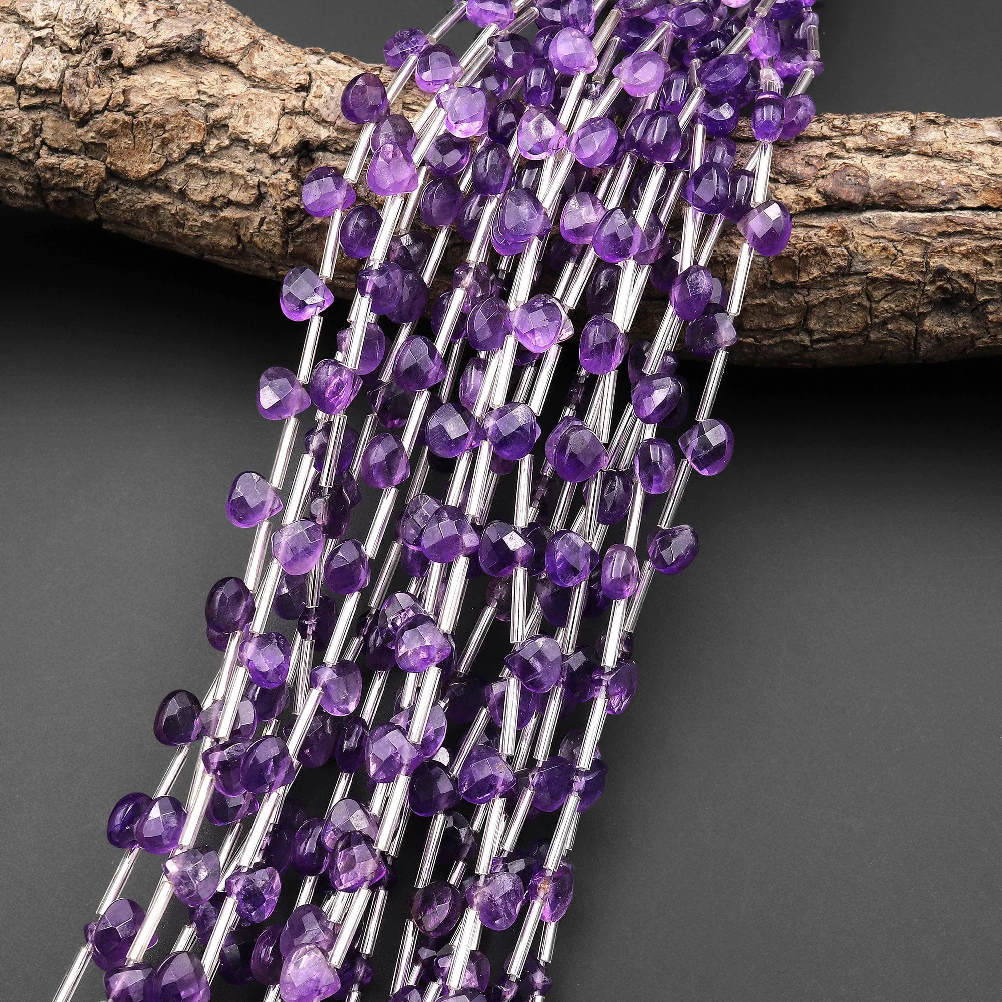 AAA Faceted Natural Purple Amethyst Triangle Teardrop Briolette Beads Good for Earrings 15.5" Strand