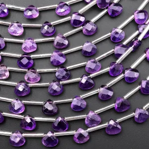 AAA Faceted Natural Purple Amethyst Triangle Teardrop Briolette Beads Good for Earrings 15.5" Strand