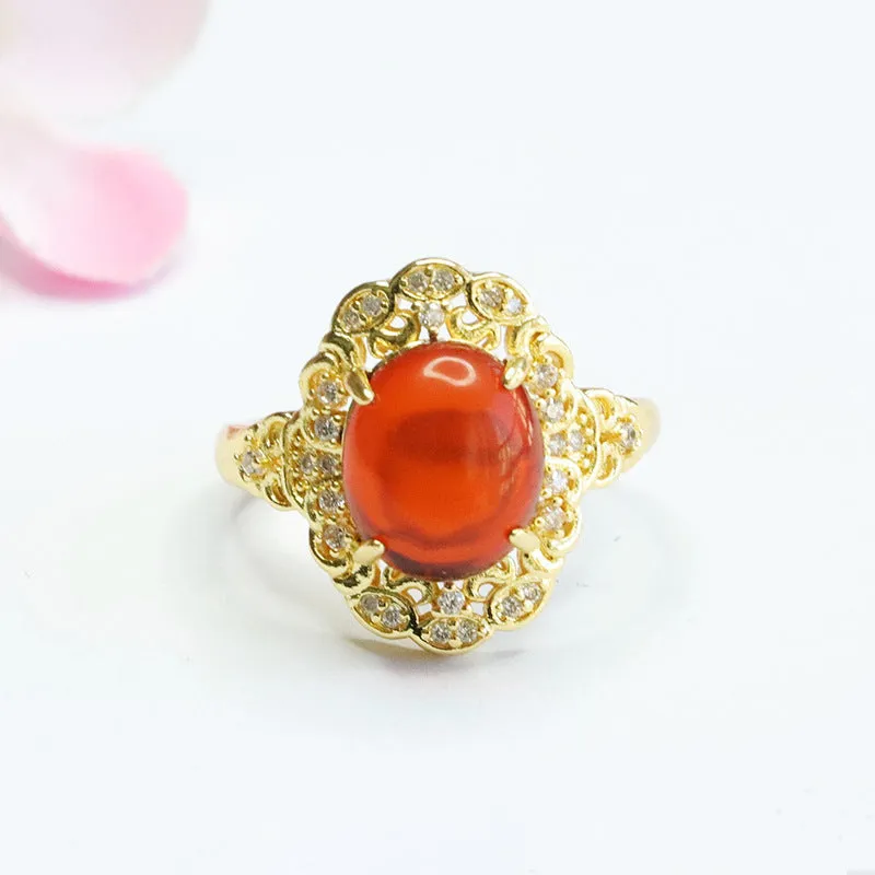 Amber Zircon Ruyi Palace Style Ring - Fortune's Favor in Sterling Silver