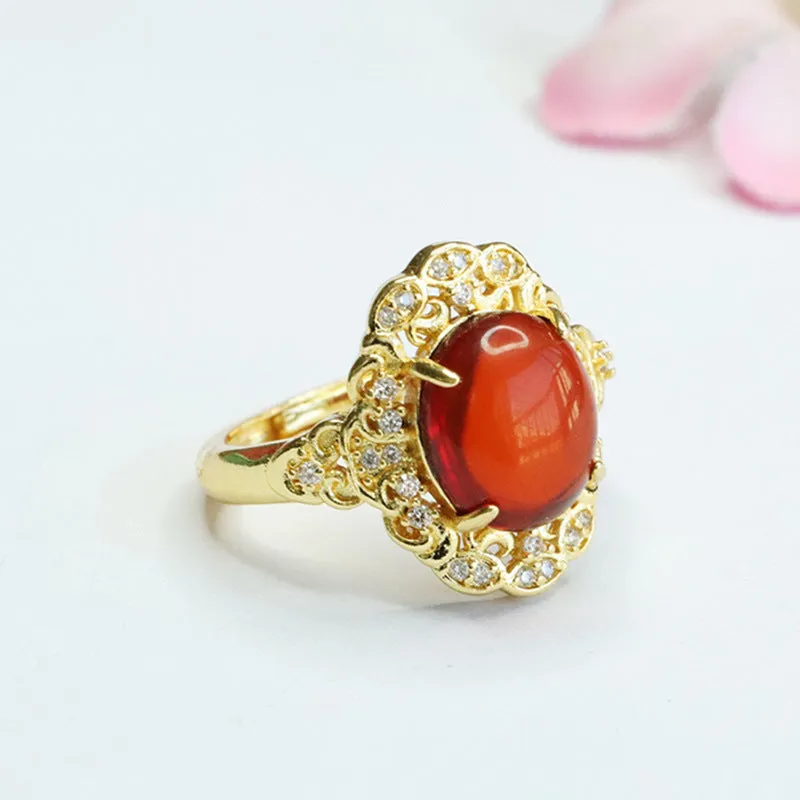 Amber Zircon Ruyi Palace Style Ring - Fortune's Favor in Sterling Silver