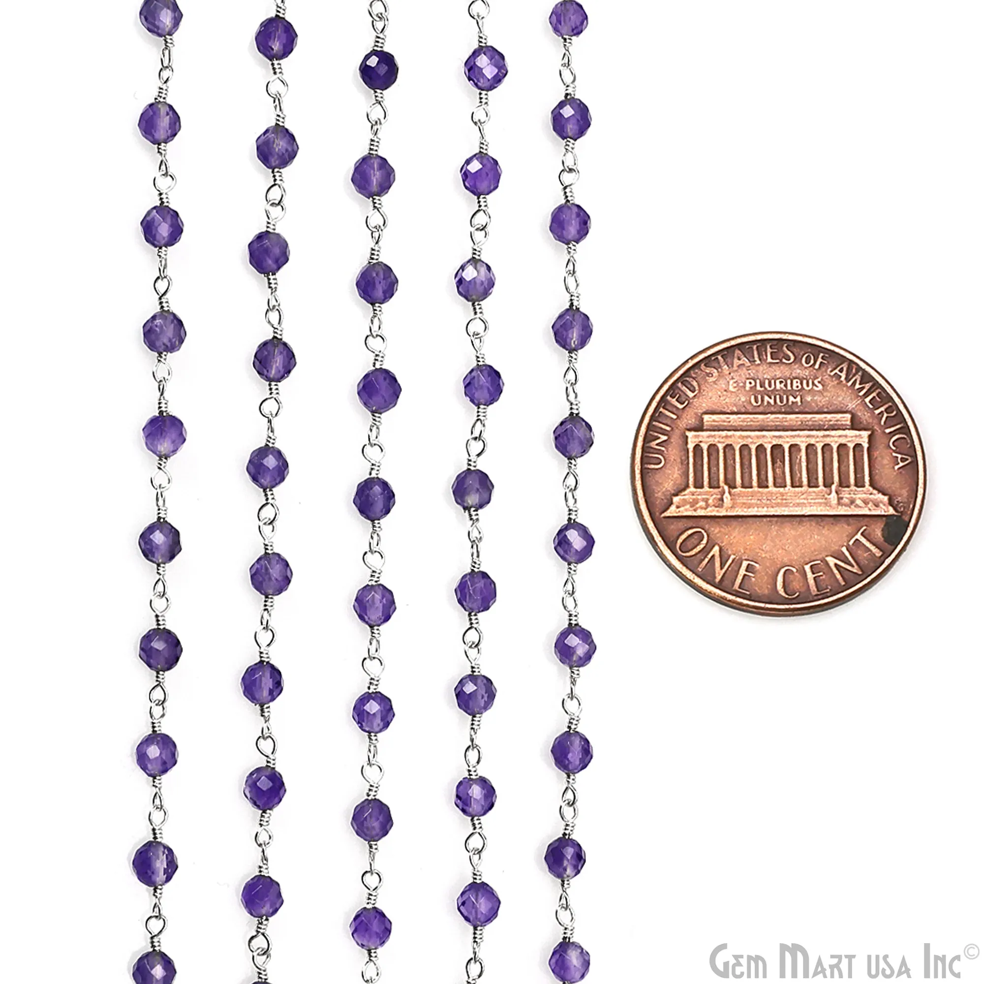 Amethyst 4mm Silver Plated Beaded Wire Wrapped Rosary Chain