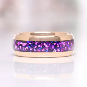 Amethyst & Starry Night Wedding Band- 8MM Rose Gold Tungsten