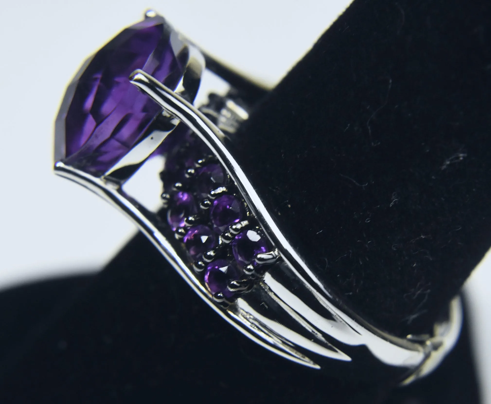 Amethyst Sterling Silver Ring with Adjuster - Size 6.5 - 7.75