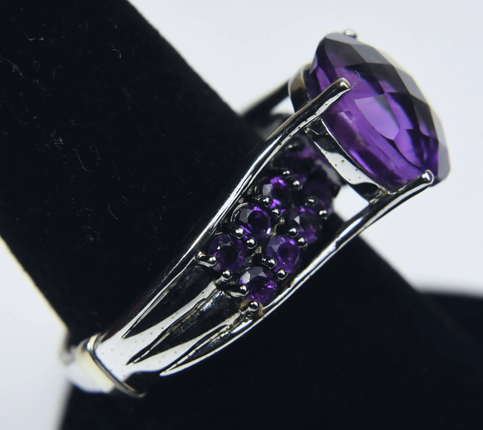 Amethyst Sterling Silver Ring with Adjuster - Size 6.5 - 7.75