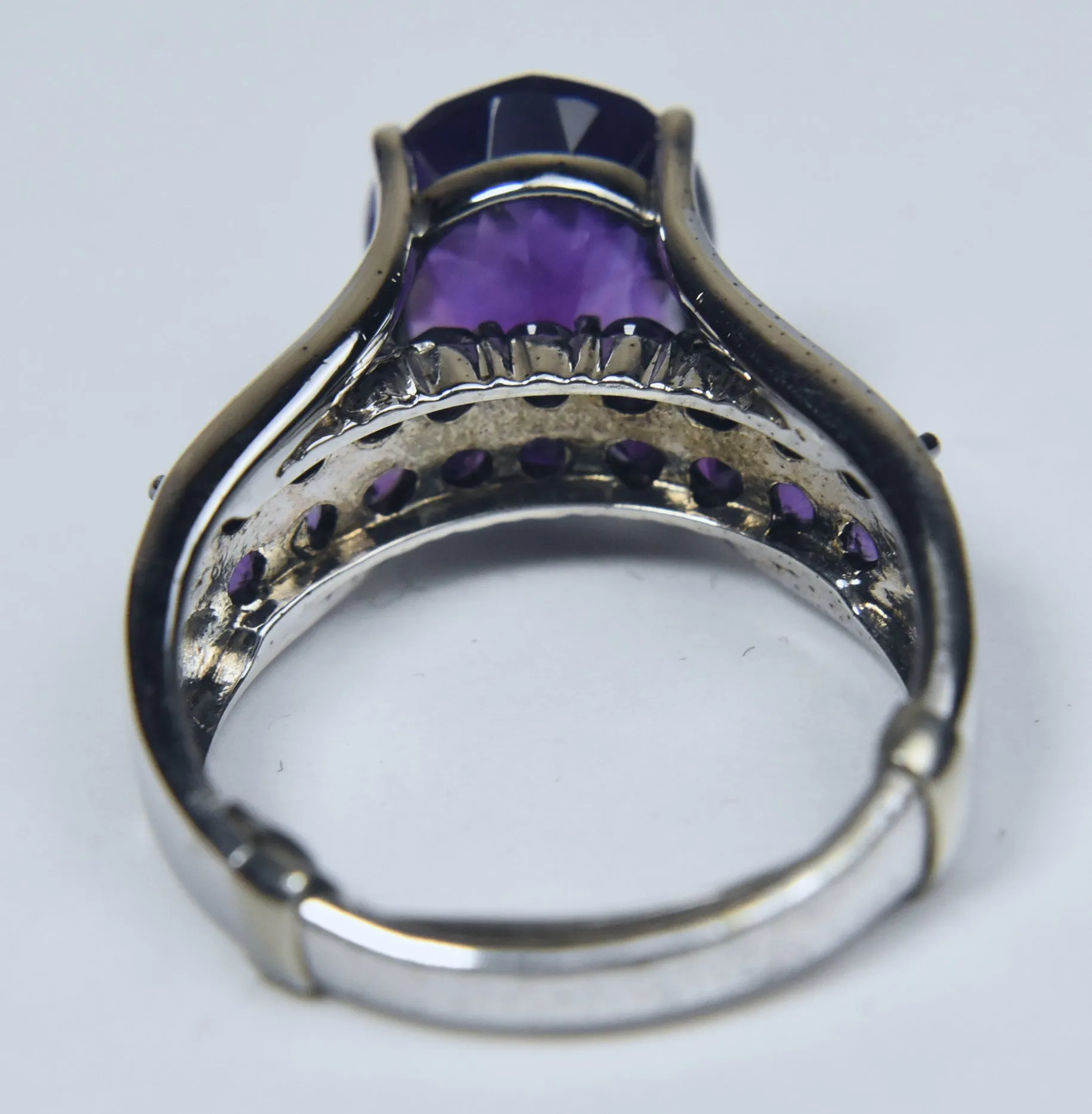 Amethyst Sterling Silver Ring with Adjuster - Size 6.5 - 7.75