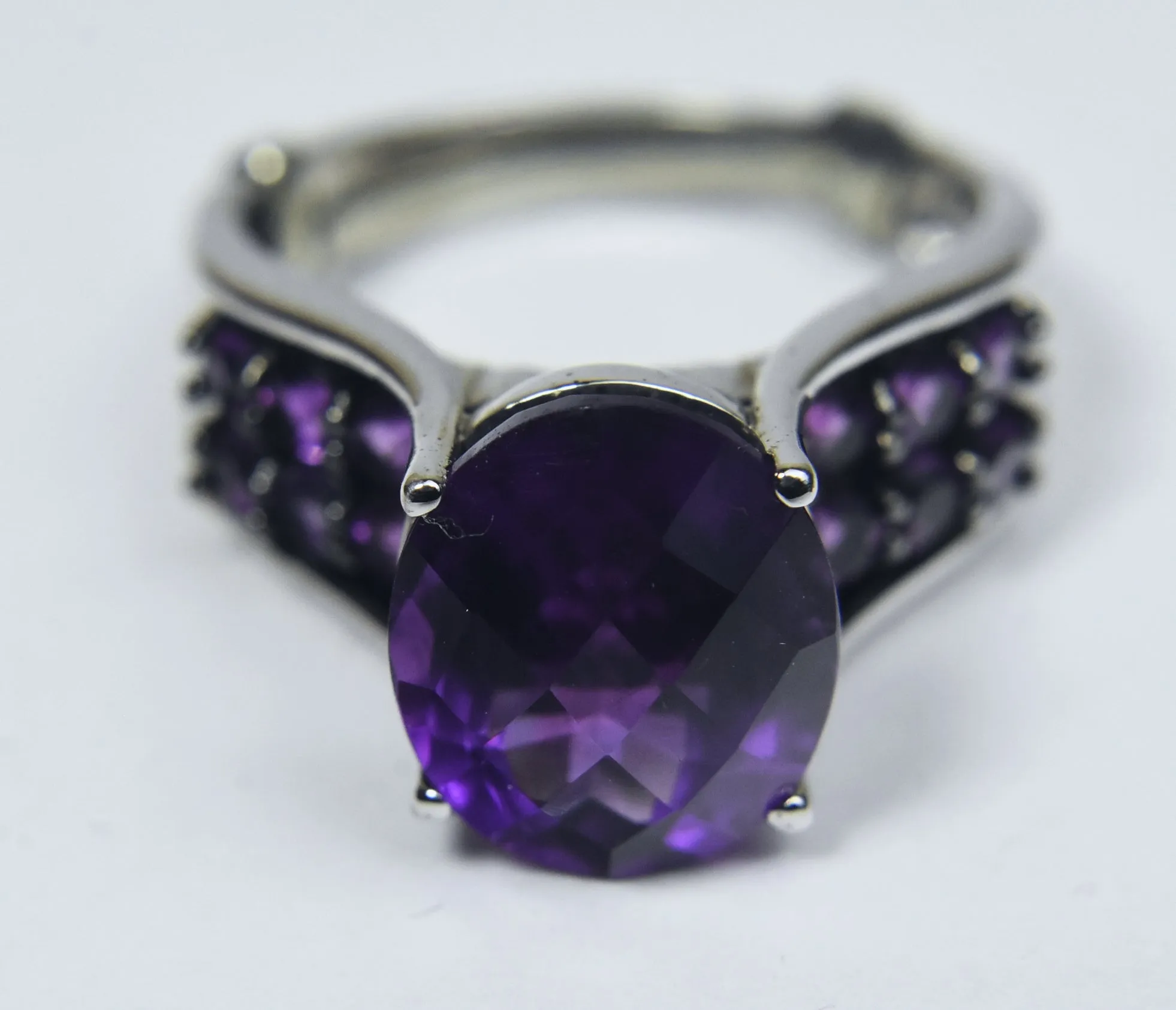 Amethyst Sterling Silver Ring with Adjuster - Size 6.5 - 7.75