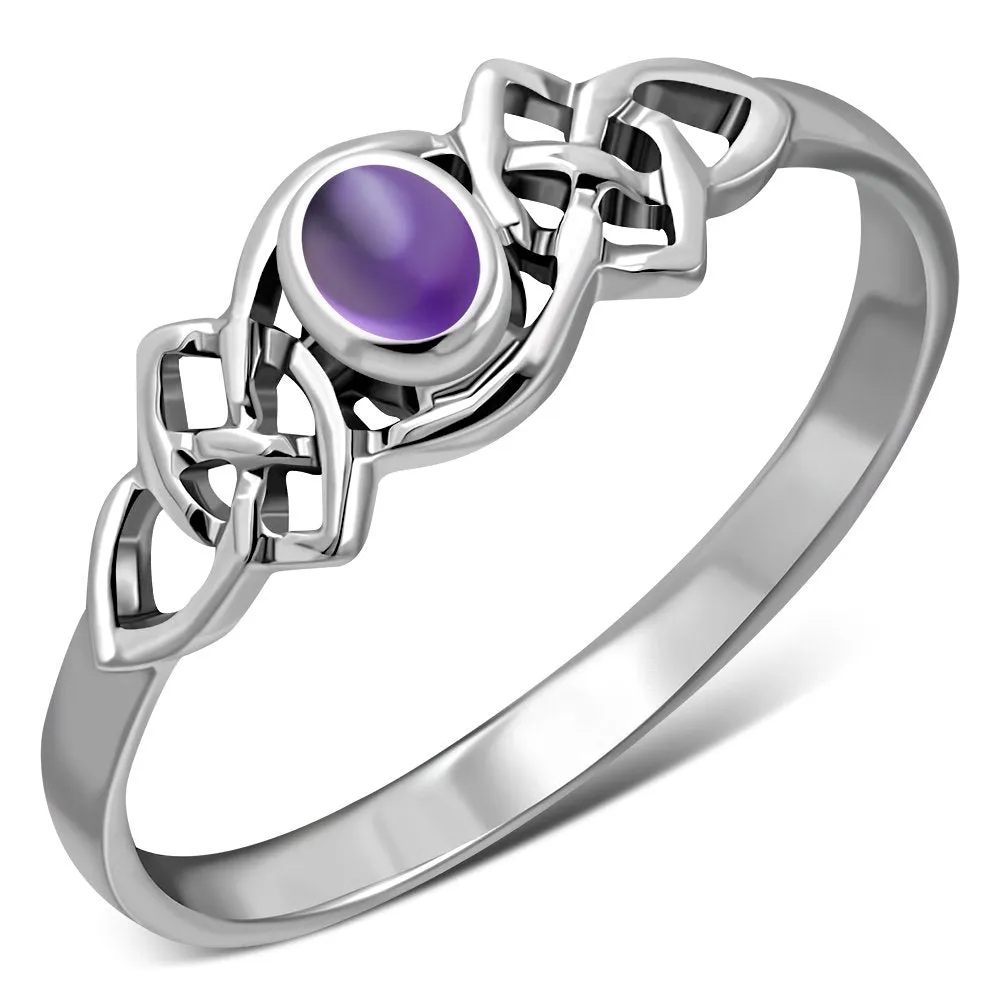 Amethyst Stone Cab Celtic Knot Silver Ring