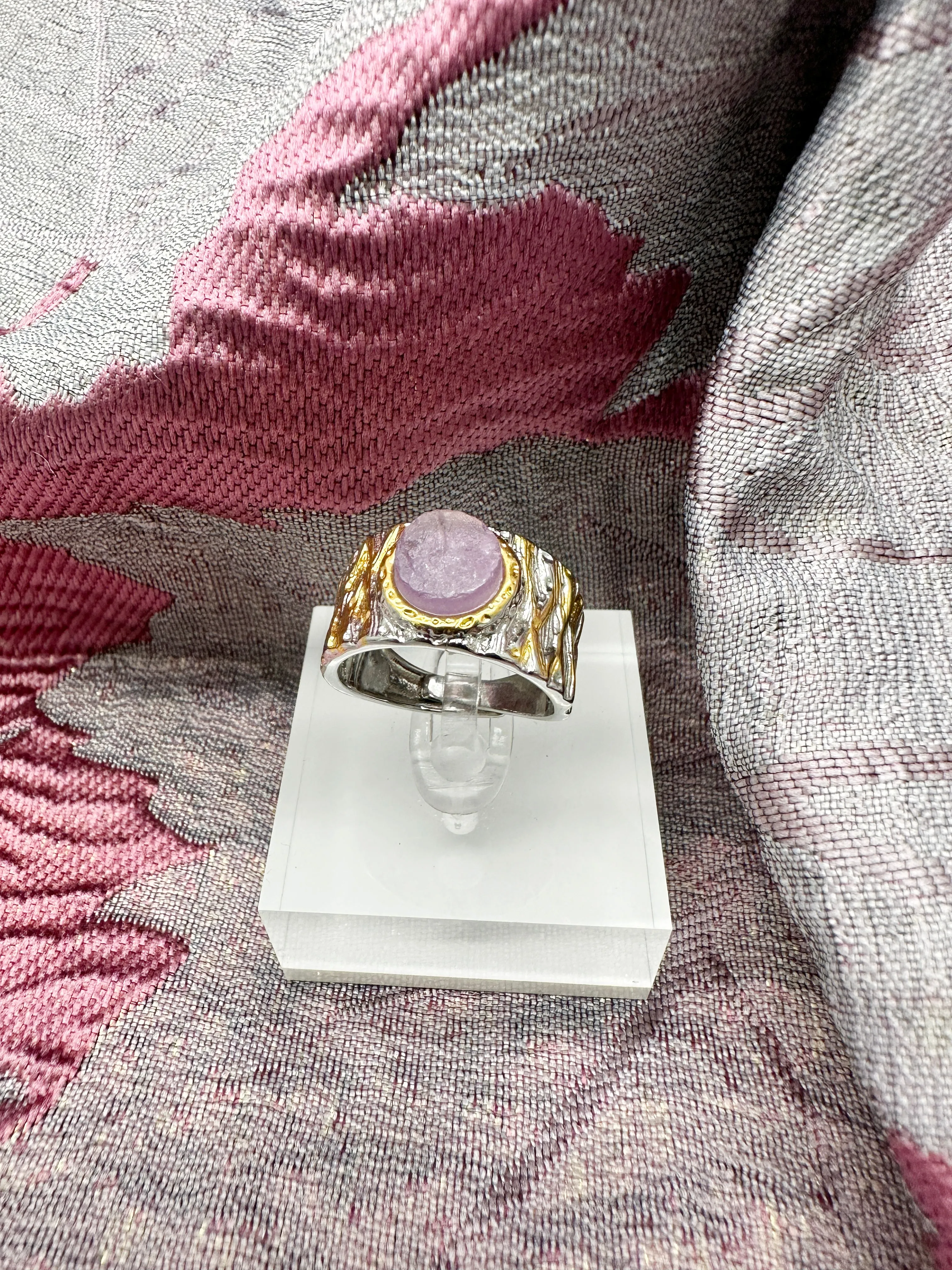 Amethyst Stone Platinum Plated Brass Adjustable Ring LR003