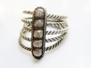 Antique Central Asian Silver Multi Band Ring Size 10