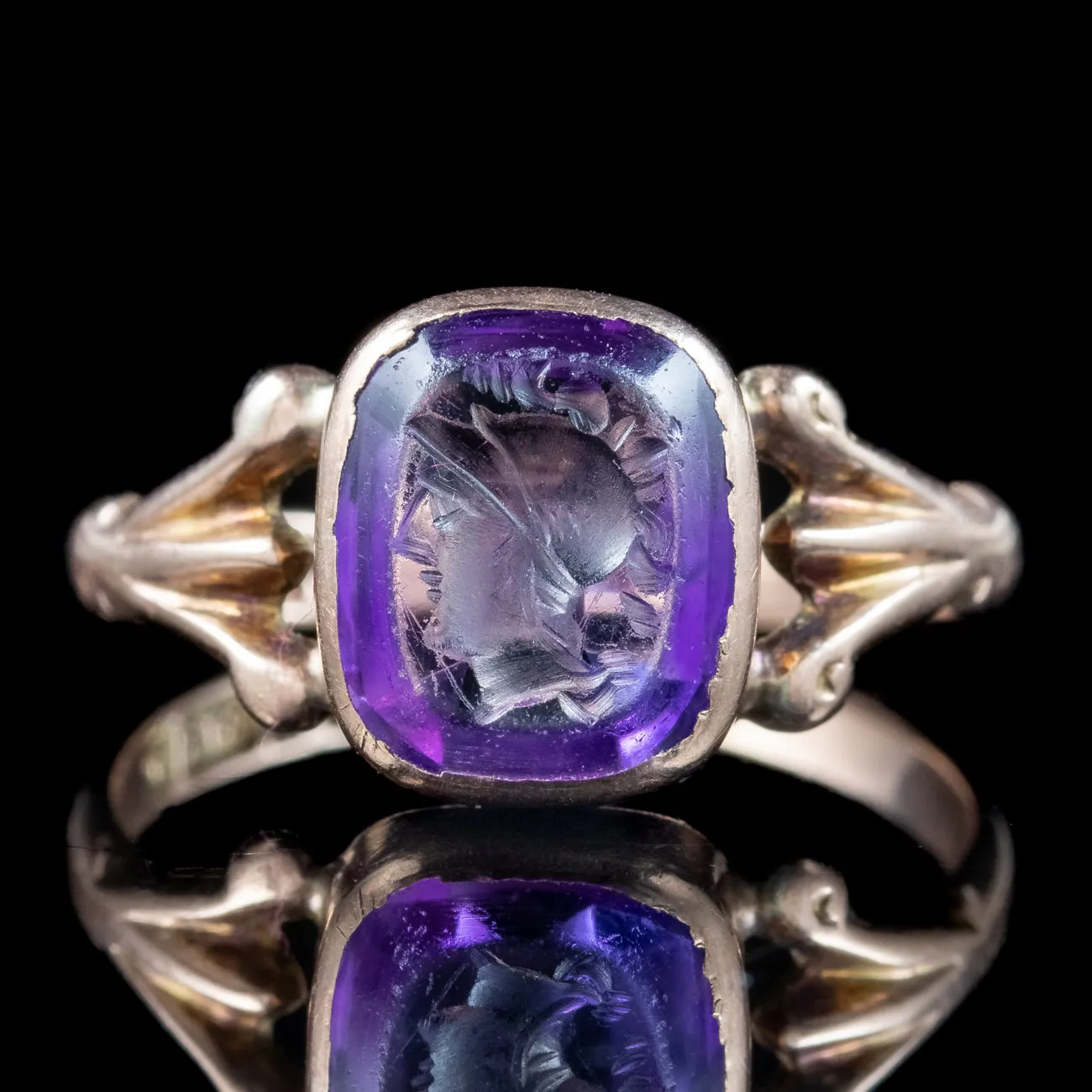 Antique Edwardian Amethyst Intaglio Seal Ring Dated 1915