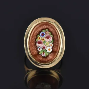 Antique Goldstone Micro Mosaic Ring, 10K Gold