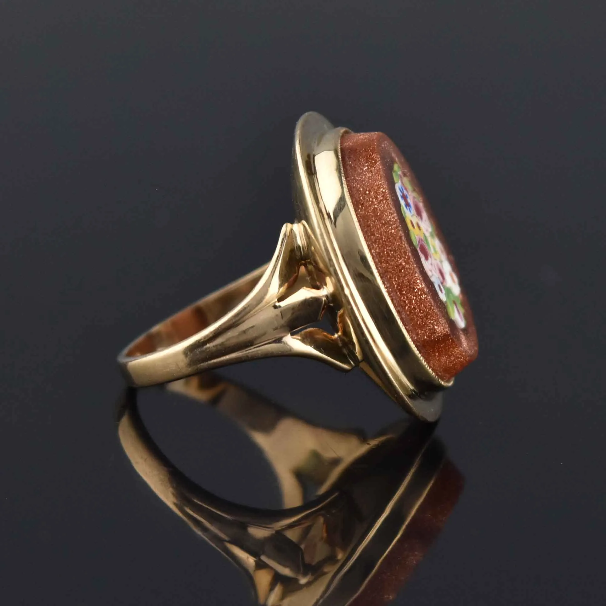 Antique Goldstone Micro Mosaic Ring, 10K Gold