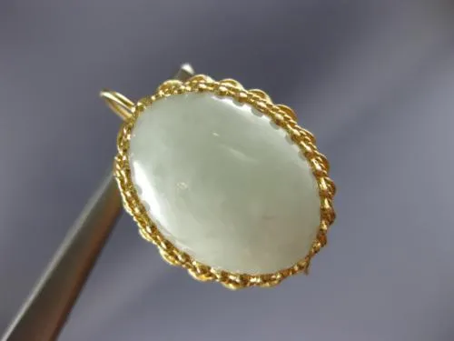 ANTIQUE LARGE AAA WHITE JADE 14KT YELLOW GOLD FILIGREE HANGING EARRINGS #21418